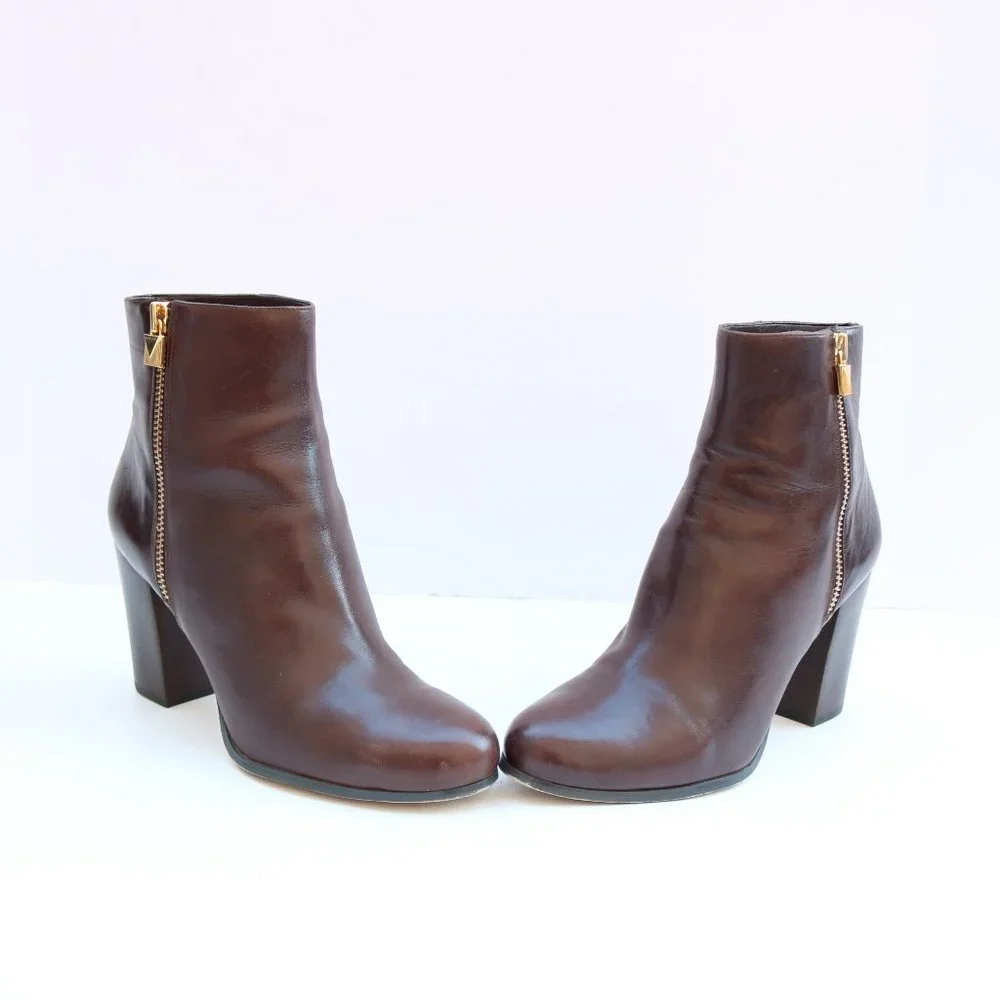 Michael Kors Brown Leather Ankle Boots - Picture 3 of 9